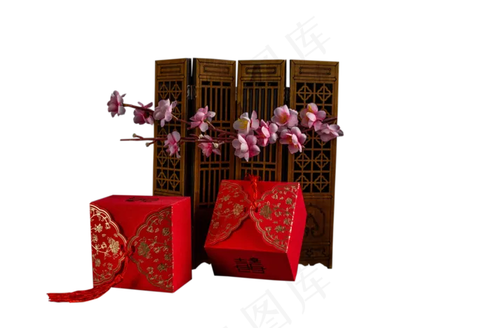 粉色梅花红色礼盒png素材(2000X1333(DPI:300))psd模版下载