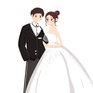 卡通结婚的人物手绘元素