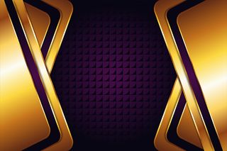 抽象几何与紫金背景和透明箭头符号pattern。六边形空间在中间看。元素设计的闪金效果。