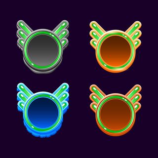 有趣的图形用户界面彩色圆形木制和果冻框架边框模板的游戏用户界面资产元素