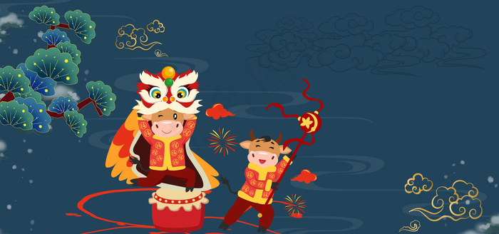迎新年牛年舞狮(1920*900px 	       )psd模版下载