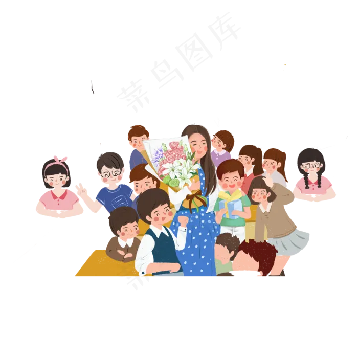 教师节学生围绕老师开心场面元素(2000X2000(DPI:72))psd模版下载