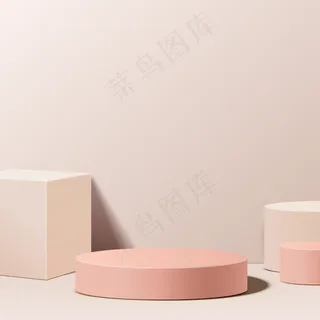 具有几何形式的最小场景。奶油色背景的圆筒形讲台。现场展示化妆品、陈列柜、店面、陈列柜。3d插图。 具有几何形式的最小场景。奶油色背景的圆筒形讲台。现场展示化妆品、陈列柜、店面、陈列柜。3d插图。