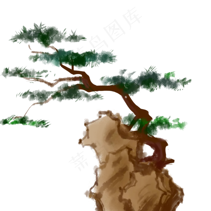 中国风古风水墨松树(2000X2000(DPI:300))psd模版下载