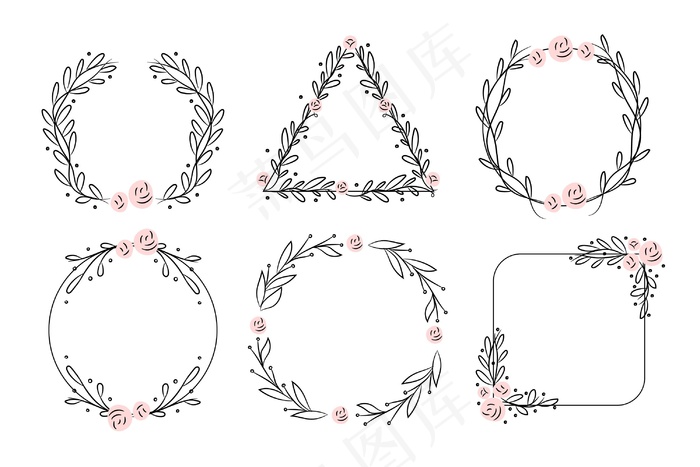 一包手绘花框eps,ai矢量模版下载