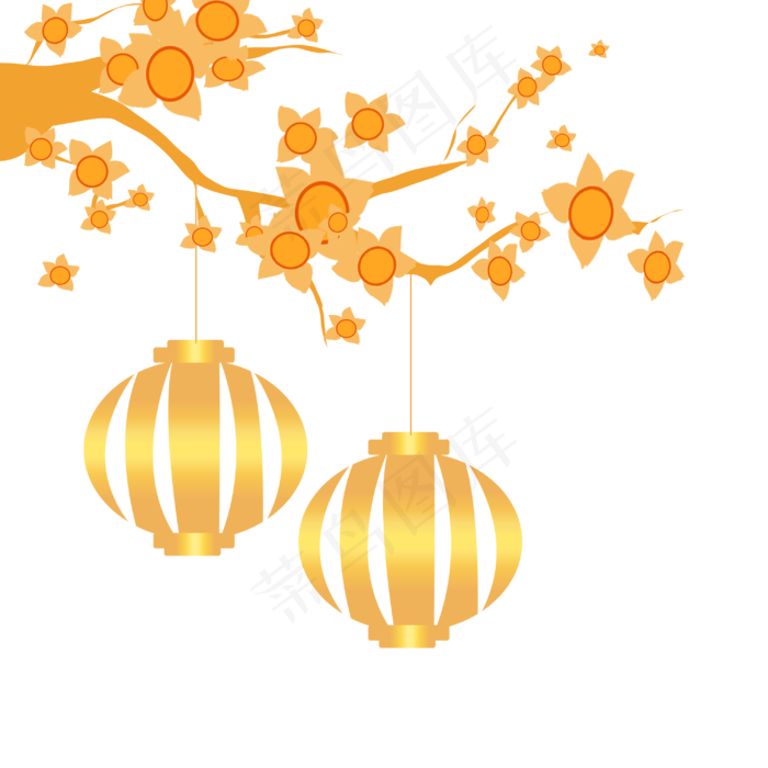梅花枝悬挂灯笼(3000X3000(DPI:300))psd模版下载