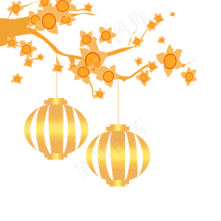 梅花枝悬挂灯笼