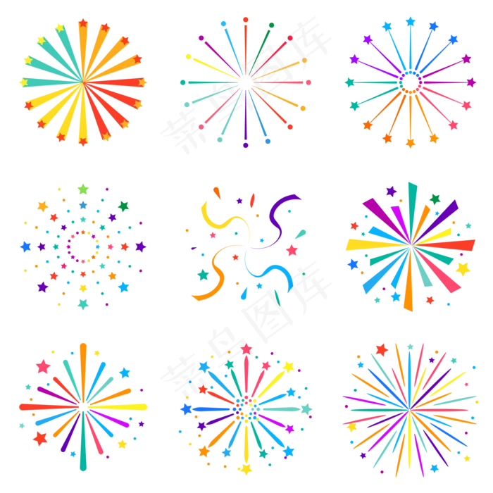 撞色扁平烟花(2000X2000(DPI:300))ai矢量模版下载