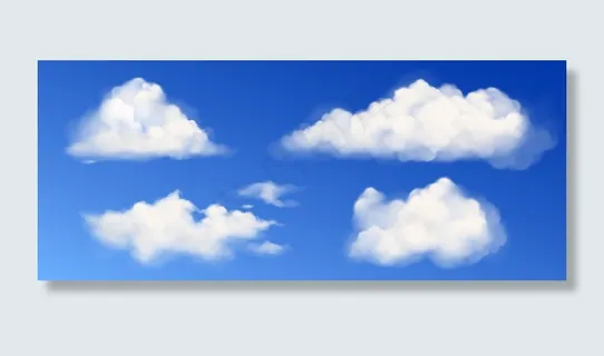 蓝色天空中的矢量白色蓬松云