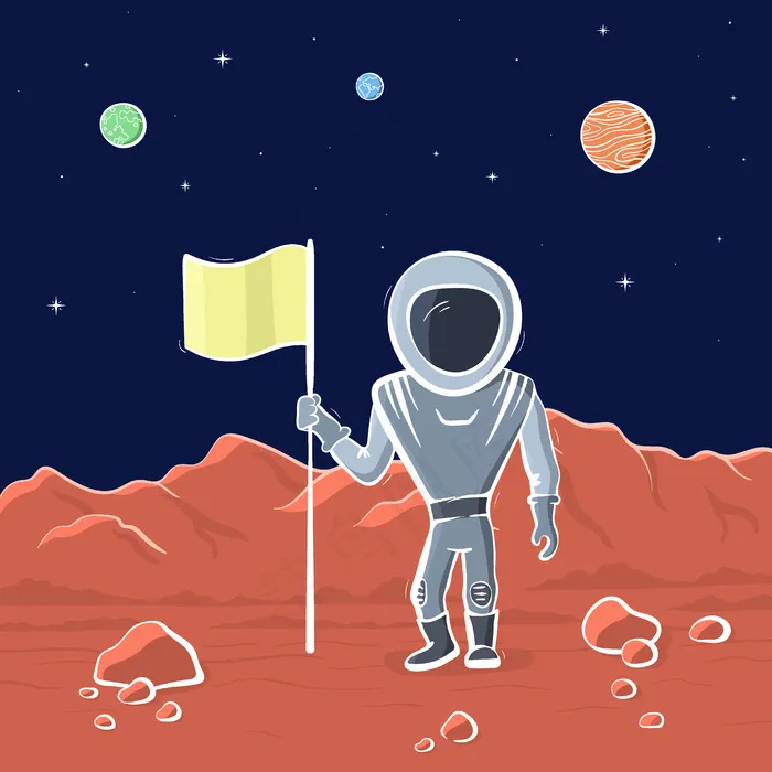 太空火箭发射和宇航员照片在星球上的矢量图解