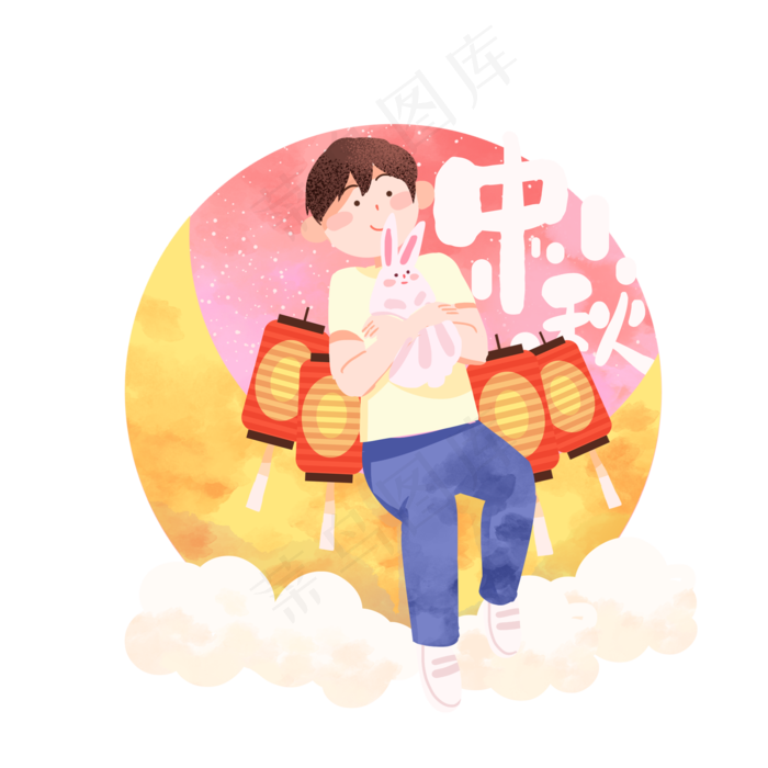 中秋节抱玉兔男孩