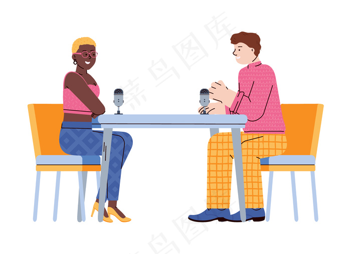 电台播客采访卡通人物插画