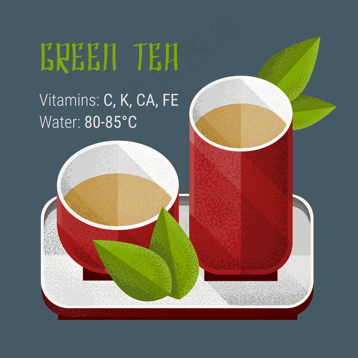 茶碟上叶红对的绿茶元素及分离饮料的有用特性eps,ai矢量模版下载