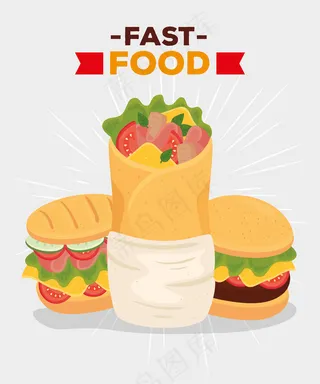快餐海报、三明治玉米煎饼和汉堡
