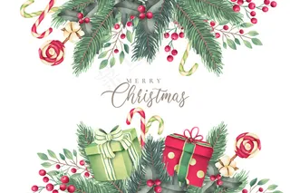 圣诞背景水彩自然和礼物