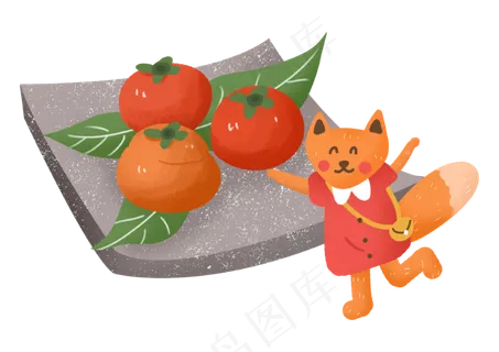 秋天秋日动物狐狸柿子