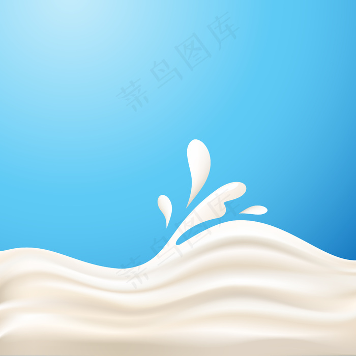 牛奶背景。蓝色背景上的奶油色波浪