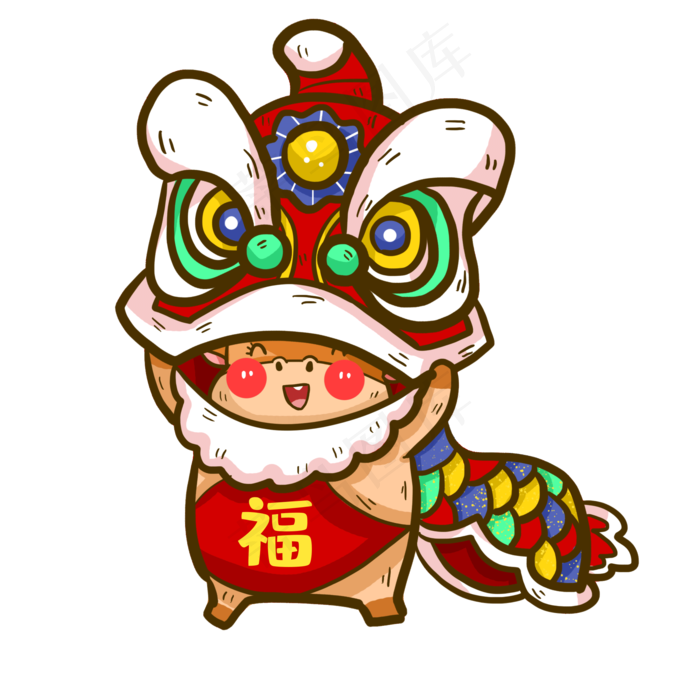 卡通牛年舞狮(2000X2000(DPI:300))psd模版下载