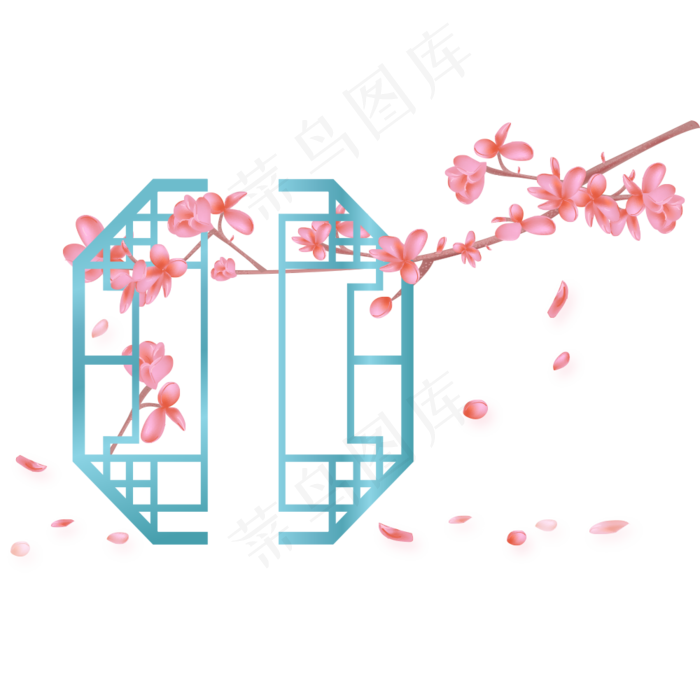 梅花与纱窗古典手绘设计