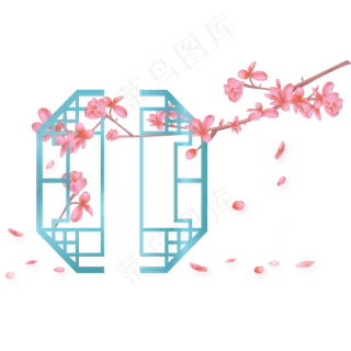 梅花与纱窗古典手绘设计