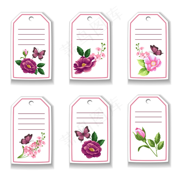 植物卡片与花，玫瑰，蝴蝶，树叶。eps,ai矢量模版下载