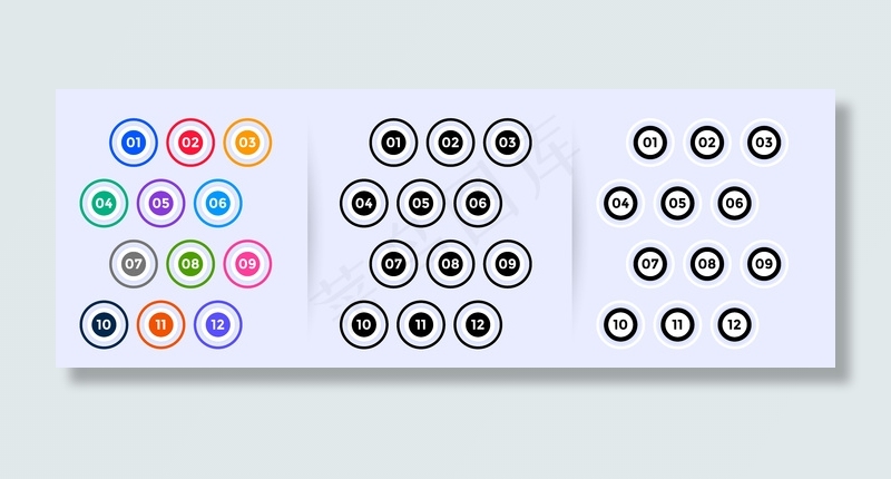 圆形项目符号从1到12eps,ai矢量模版下载