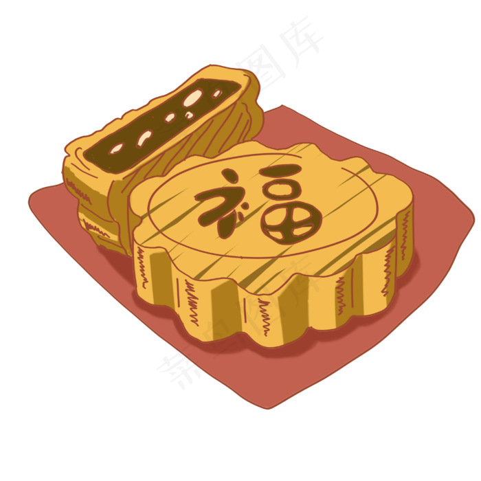卡通写实福字月饼(3000X3000(DPI:300))psd模版下载