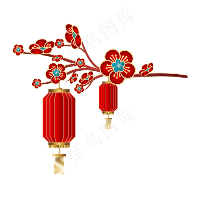 红金梅花灯笼剪纸(2000*2000px 300 dpi )ai矢量模版下载