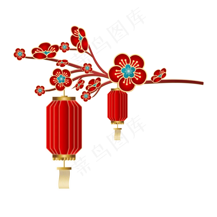 红金梅花灯笼剪纸(2000*2000px 300 dpi )ai矢量模版下载