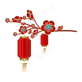 红金梅花灯笼剪纸