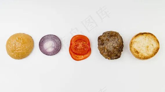 美味汉堡的俯视配料