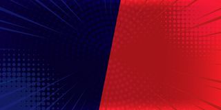 波普艺术漫画背景闪电爆炸半色调点。红色和蓝色的卡通插图。