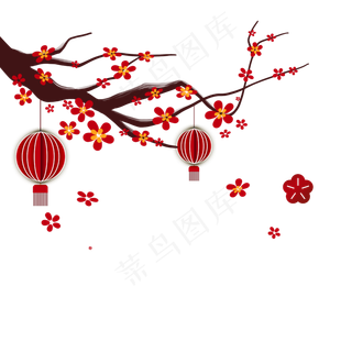 红色卡通梅花花枝