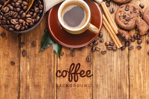 背景是咖啡和饼干