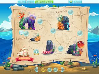 鱼世界-示例屏幕水平，游戏界面与进度栏，对象，按钮