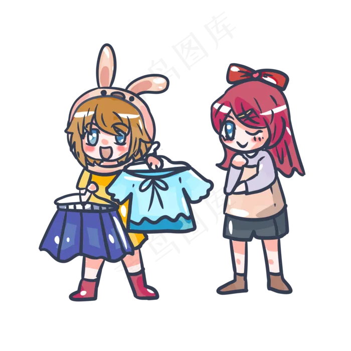 双十一闺蜜购物选衣服可爱卡通手(2000X2000(DPI:300))psd模版下载