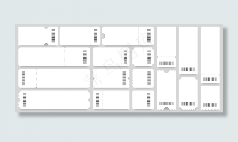 票证或优惠券模板。空白票，带条形码的复古优惠券