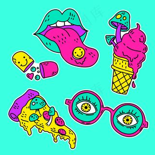 手绘酸色趣味贴纸系列