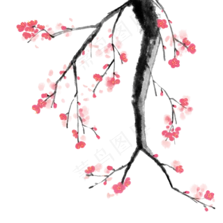 手绘古风中国风水墨红色梅花元素