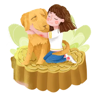中秋团圆女孩和狗png