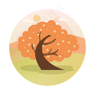简约扁平卡通可爱秋树植物矢量元