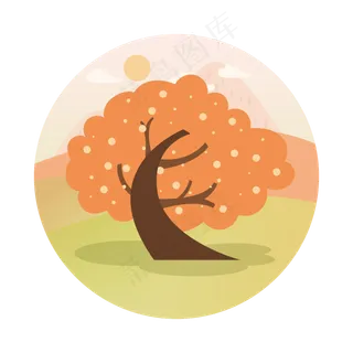 简约扁平卡通可爱秋树植物矢量元