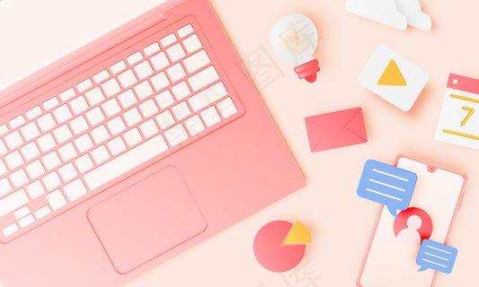 笔记本电脑和图标在家办公