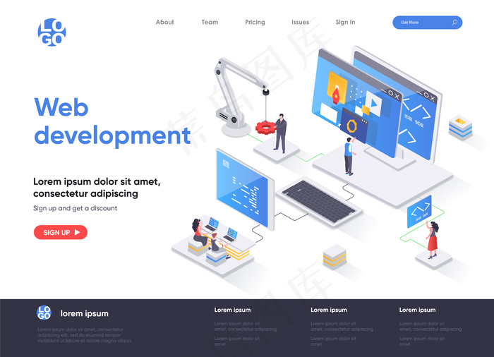Web开发等轴测登录页模板eps,ai矢量模版下载