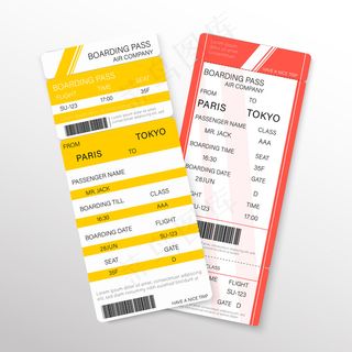 乘飞机旅行的航空公司登机牌票。插图。