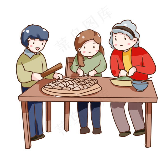 手绘卡通立冬包饺子