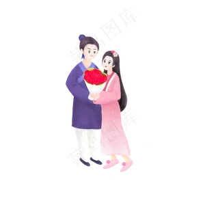 七夕情人节牛郎织女相会送花手绘