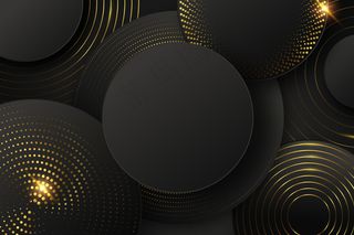 黑色背景，形状和金色元素
