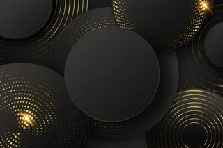 黑色背景，形状和金色元素