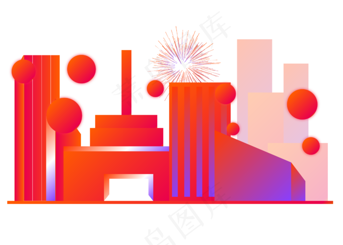 新年喜庆建筑城市(2000X2000(DPI:300))ai矢量模版下载